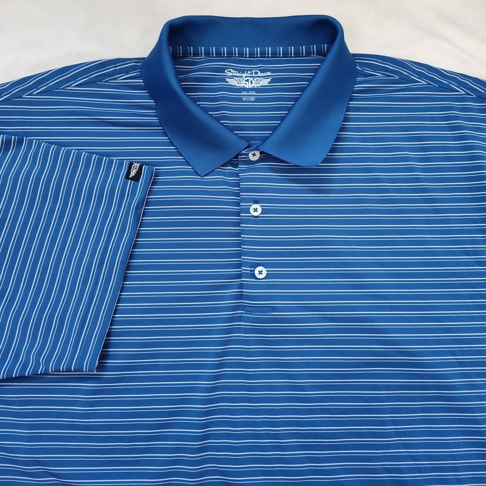 Straight Down Mens Size XXL Blue Striped Short Sleeve Golf‎ Polo Shirt
